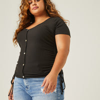 Curve Ribbed Side Ruched Tee Plus Size Tops -2020AVE