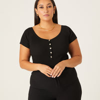 Curve Ribbed Snap Bodysuit Plus Size Tops -2020AVE