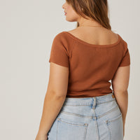 Curve Ribbed Snap Bodysuit Plus Size Tops -2020AVE