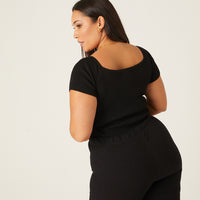 Curve Ribbed Snap Bodysuit Plus Size Tops -2020AVE
