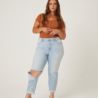 Curve Ripped Knee Mom Jeans Plus Size Bottoms -2020AVE