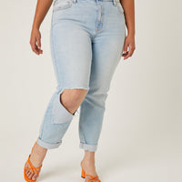 Curve Ripped Knee Mom Jeans Plus Size Bottoms -2020AVE