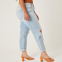Curve Ripped Knee Mom Jeans Plus Size Bottoms -2020AVE