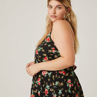 Curve Roses Spaghetti Strap Tank Plus Size Tops -2020AVE