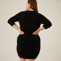 Curve Ruched 3/4 Sleeve Dress Plus Size Dresses -2020AVE