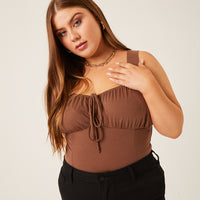 Curve Ruched Bust Tank Plus Size Tops Brown 1XL -2020AVE