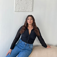 Curve Ruched Button Up Shirt Plus Size Tops -2020AVE