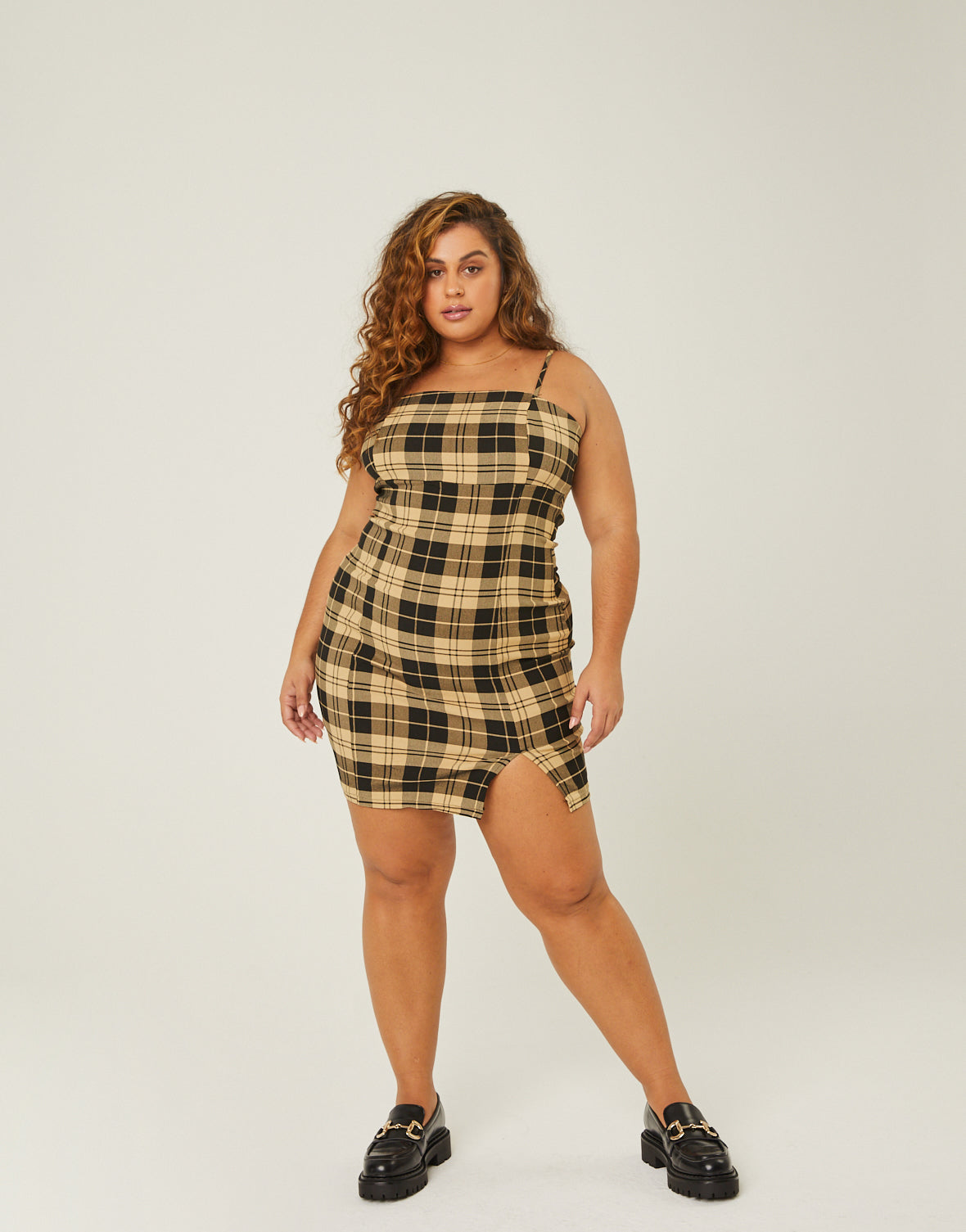 Plus Size Plaid Straight Neck Mini Dress – 2020AVE