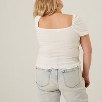 Curve Ruched Front Ribbed Tee Plus Size Tops -2020AVE