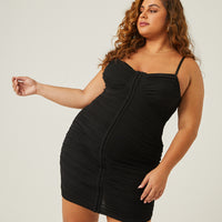 Curve Ruched Hook Front Mini Dress Plus Size Dresses Black 1XL -2020AVE