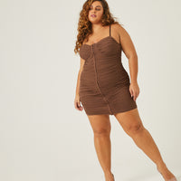 Curve Ruched Hook Front Mini Dress Plus Size Dresses -2020AVE