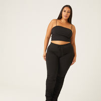 Curve Ruched Joggers Plus Size Bottoms Black 1XL -2020AVE