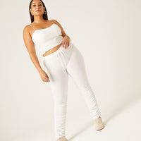 Curve Ruched Joggers Plus Size Bottoms White 1XL -2020AVE