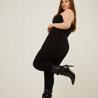 Curve Ruched Knit Jumpsuit Plus Size Rompers + Jumpsuits -2020AVE