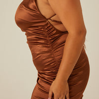 Curve Ruched Satin Mini Dress Plus Size Dresses -2020AVE
