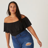Curve Ruffle Bodysuit Plus Size Tops -2020AVE