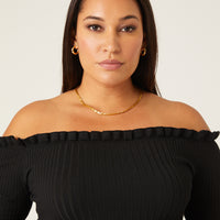 Curve Ruffle Edge Sweater Top Plus Size Tops -2020AVE