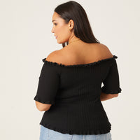 Curve Ruffle Edge Sweater Top Plus Size Tops -2020AVE