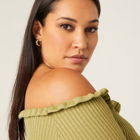 Curve Ruffle Edge Sweater Top Plus Size Tops -2020AVE