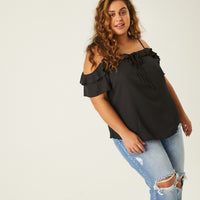 Curve Ruffle Neckline Chiffon Top Plus Size Tops -2020AVE