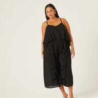 Curve Ruffle Sleeveless Crepe Jumpsuit Plus Size Rompers + Jumpsuits -2020AVE