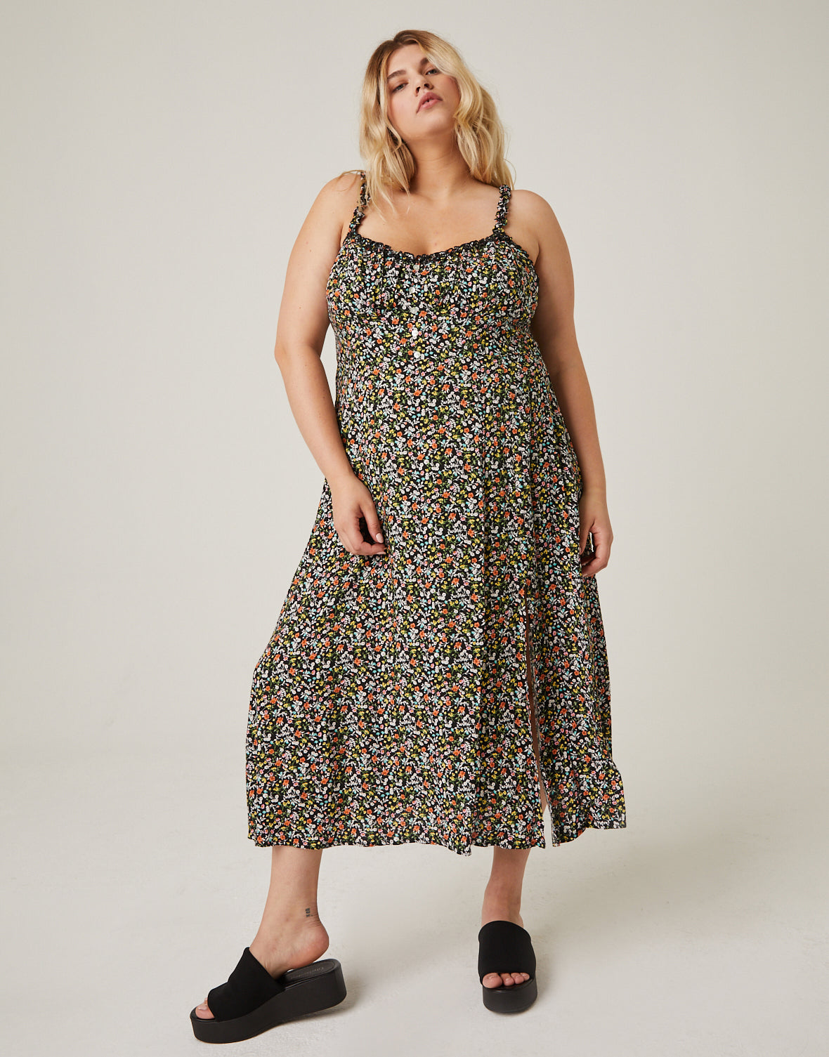 Plus Size Ruffle Strap Floral Sundress – 2020AVE