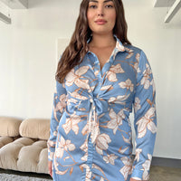 Curve Satin Floral Shirt Dress Plus Size Dresses -2020AVE