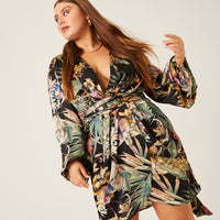 Curve Satin Floral Wrap Dress Plus Size Dresses -2020AVE