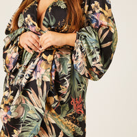 Curve Satin Floral Wrap Dress Plus Size Dresses -2020AVE