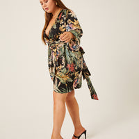 Curve Satin Floral Wrap Dress Plus Size Dresses -2020AVE