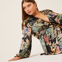 Curve Satin Floral Wrap Dress Plus Size Dresses -2020AVE