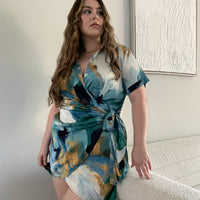 Curve Satin Marble Wrap Dress -2020AVE