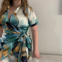 Curve Satin Marble Wrap Dress -2020AVE