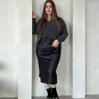 Curve Satin Midi Skirt Plus Size Bottoms -2020AVE