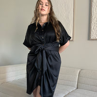 Curve Satin Ruched Button Up Dress Plus Size Dresses -2020AVE