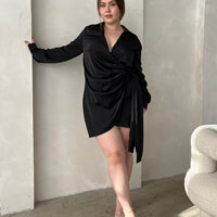 Curve Satin Tie Wrap Dress Plus Size Dresses -2020AVE