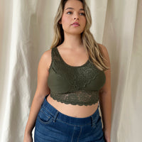Curve Seamless Lace Padded Bralette Plus Size Intimates Olive XL -2020AVE