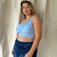 Curve Seamless Lace Padded Bralette Plus Size Intimates Sky Blue XL -2020AVE