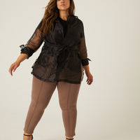 Curve Sheer Belted Cardigan Plus Size Outerwear -2020AVE