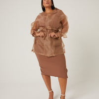 Curve Sheer Belted Cardigan Plus Size Outerwear -2020AVE