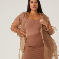 Curve Sheer Belted Cardigan Plus Size Outerwear -2020AVE