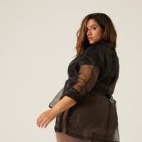 Curve Sheer Belted Cardigan Plus Size Outerwear -2020AVE