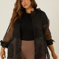 Curve Sheer Belted Cardigan Plus Size Outerwear -2020AVE