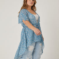 Curve Sheer Floral Tie Front Top Plus Size Tops -2020AVE
