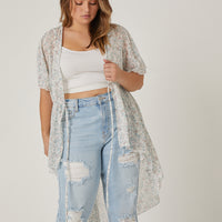 Curve Sheer Floral Tie Front Top Plus Size Tops White 1XL -2020AVE