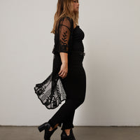 Curve Sheer Lace Cardigan Plus Size Tops Black 1XL -2020AVE