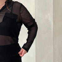 Curve Sheer Ribbed Button Up Shirt Plus Size Tops -2020AVE