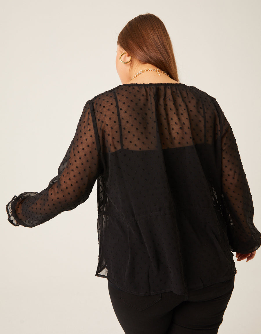 Curve Sheer Swiss Dot Blouse Plus Size Tops -2020AVE