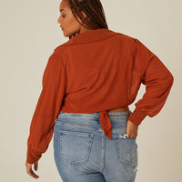 Curve Sheer Tie Front Top Plus Size Tops -2020AVE