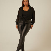 Curve Sheer Tie Front Top Plus Size Tops -2020AVE